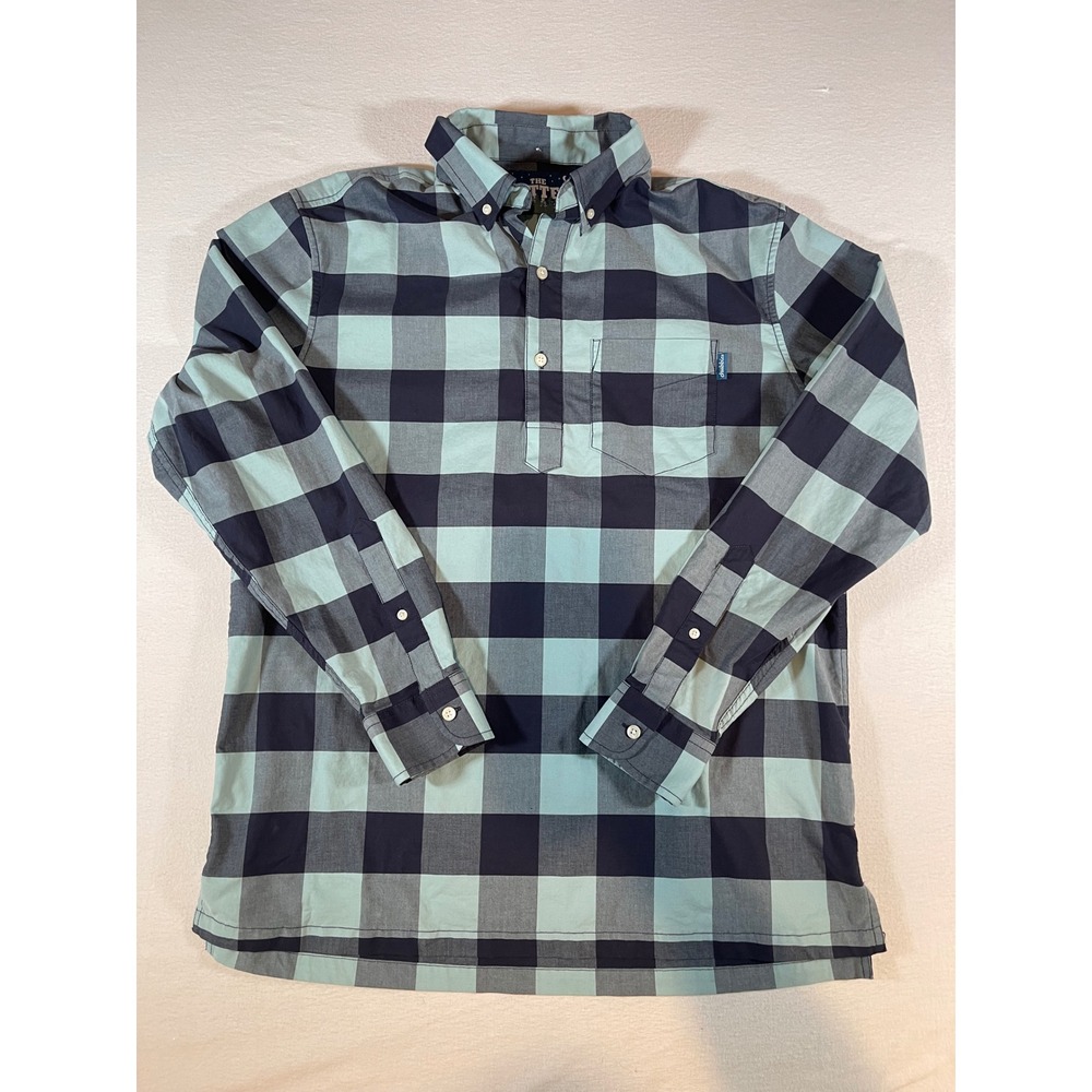 Chubbies The Nutter Mens Large Popover Shirt Buffalo Plaid Mint & Navy Blue L/S